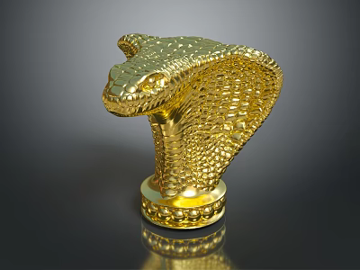 Golden Cobra Reptile Sculpture With Detailed Scales And Shiny Reflective Base 3d model