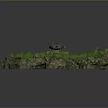 Military Tank Positioned on Circular Rocky Terrain with Green Vegetation in Central Area