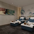 SPA Sauna Interior Design With Comfortable Lounge Chairs Decorative Wall Stone Flooring And Soft Lighting