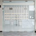 Modern Reception Area Interior With Glass Doors Marble Counter And Potted Plant