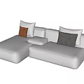 Modern Double Sofa with Light Gray Fabric Upholstery and Cozy Orange Gray Accent Pillows