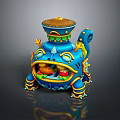 Blue Decorative Storage Device With 3D Model Eye Mouth Details And Items Inside