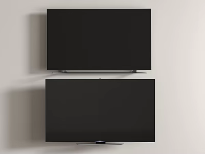 Two Televisions With Black Screens Mounted On Light Colored Wall 3d model