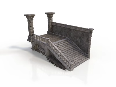 Classic Bridge like Architectural Structure With Stone Stairs Columns And Railings 3d model