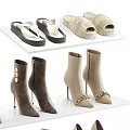 Women's High Heeled Boots And Heels In Beige Brown With Chain Details On White Shelves