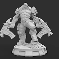 Muscular Mechanical Armored Character With Dual Weapons And Clawed Base Statue