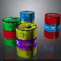 Colorful Toxic Waste Barrels With Poison Labels And Skull Warning Symbols