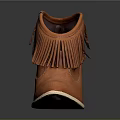 Brown Fringe Decorated Boots With Wooden Heel And White Sole Design
