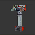 Mechanical Weapon With Red Gray Components And Multi Barrel Launcher Tower Structure 3d model