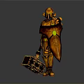 Household Storage Box And Green Spherical Item Held By Orange Armored Figure