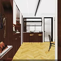 Modern Warm Beige Open Plan Living And Dining Room With Soft Lighting And Wood Flooring