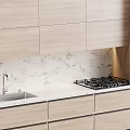 Modern Kitchen Wood Cabinets With Marble Countertop Sink Cooktop And Oven