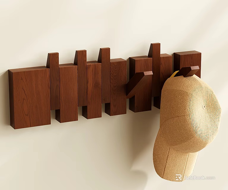 Modern Wooden Wall Hooks With Minimalist Design Hanging Straw Hat 3d model