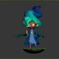Game Movie Character With Colorful Hair Red Glowing Eyes And Blue Cloak On Green Grass