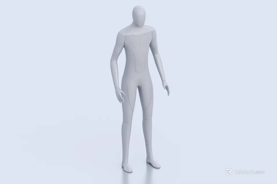 White Full Body Headless Mannequin With Smooth Surface On Light Blue Background 3d model 