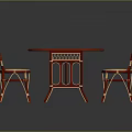 Red Round Rattan Table With Two Matching Chairs And Upholstered Seats