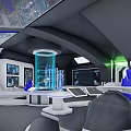 High Tech Control Room Interior With Command Consoles Screens And Blue Seats 3d model