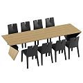 Wooden Dining Table Set With Multiple Black Chairs For Modern Dining Room 3d model