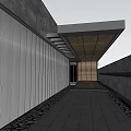 Modern Sales Office Building With Glass Curtain Wall Black White Facade And Greenery
