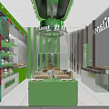 Bright Green Dessert Shop Interior Design With Display Cases And Various Desserts