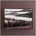 Serene Natural Landscape Painting With Layered Mountains Misty Forest And Lush Trees