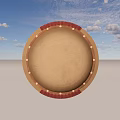 Ancient Bronze Shield with Red Leather Edging and Metal Rivets as Historical Weapon