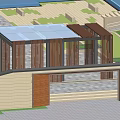 Wooden Pergola Structure With Supporting Columns And Colorful Playground Floor