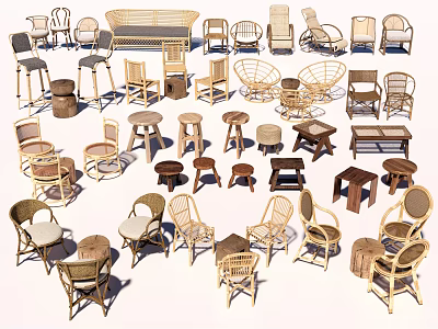 Outdoor Table Collection With Various Rattan Wooden Designs For Patio Garden Furniture 3d model