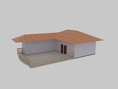 Detached Villa Exterior With Orange Roof White Walls And Wooden Railing Terrace 3d model
