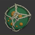 Green Spherical Decorative Object With White Rope Net And Yellow Accents 3d model