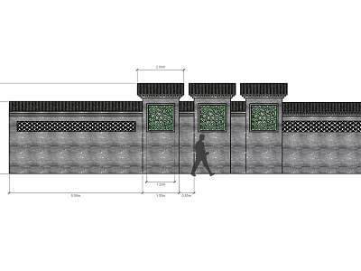 Traditional Chinese Garden Wall With Stone Lattice Panels And Green Plants 3d model