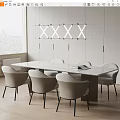Modern Flos Dining Table and Chair Simple Dining Table and Chair Chandelier 3d model