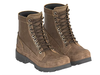 Brown Leather Boots with Lace Up Design and Thick Sole for Work or Outdoor Use 3d model