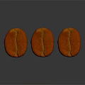 Three Brown Textured Coffee Fruits On Dark Background With Reflection 3d model