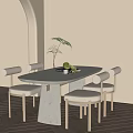 Elegant Modern Dining Table Set With Oval Top And Four Light Chairs 3d model