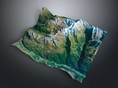 Scenic Mountain Landscape With 3D Terrain Green Vegetation And Snow Capped Peaks 3d model