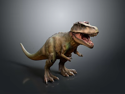 Detailed Tyrannosaurus Rex Dinosaur Model With Open Mouth Standing Pose On Neutral Background 3d model