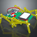 Yellow Mechanical Spider Robot With Green Circuit Board And Electronic Components 3d model