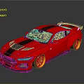 Red Sports Car With Pink And Black Stripes Gold Wheels And Rear Spoiler