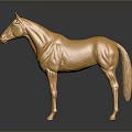 Golden Horse Sculpture With Shiny Metallic Finish On Grey Background