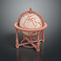Rotating Globe With Wooden Stand And Detailed Map Surface On Dark Background