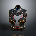 Dark Blue Decorative Breastplate With Golden Ornaments Red Straps And Ornate Home Decor