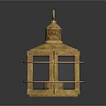 Decorative Golden Lantern With Ornate Metal Frame And Glass Panels