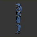 Blue Sci Fi Armored Warrior Character With Detailed Armor And Gold Accents