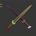 Crossed Ancient Swords With Metallic Shine And Decorative Hilts On Dark Background