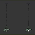 Two Elegant Hanging Chandeliers With Light Green Patterned Shades