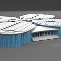 Modern Petal Shaped Architectural Design With White Grid Roof And Blue Structure