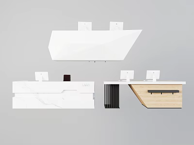 Modern Reception Desk Designs Featuring White Marble Wood And Geometric Shapes 3d model