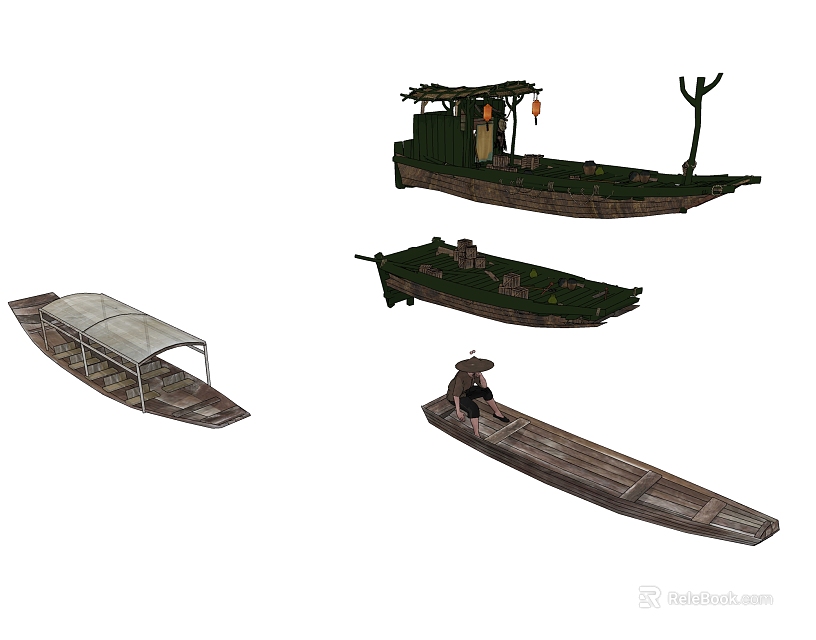 Various Types of Traditional Wooden Boats With Classic Designs And Handcrafted Features 3d model 
