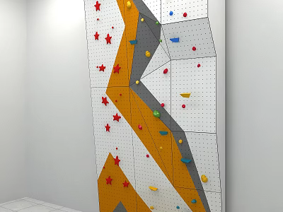 Indoor Climbing Wall Sport Equipment With Colorful Holds And Star Shaped Grips 3d model
